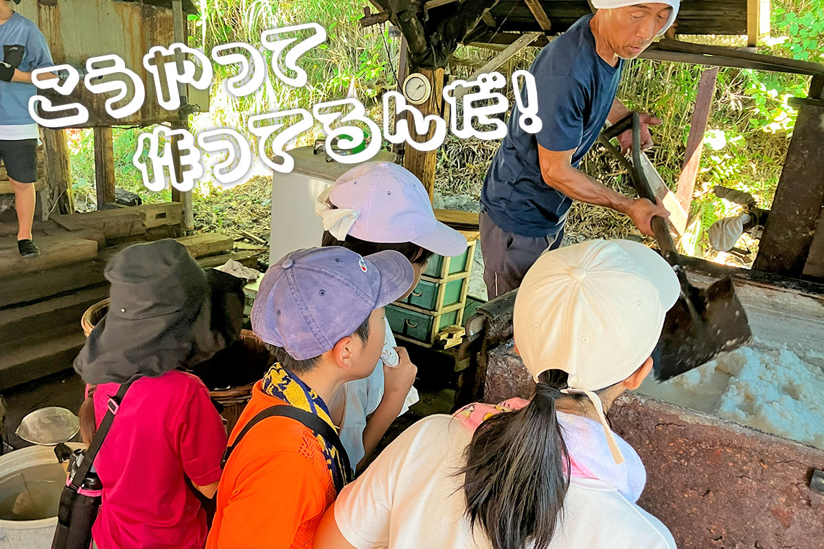 塩場を見学する子どもたち